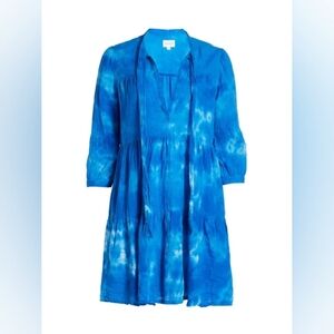 Honorine Giselle Tiered Tie-dyed Cotton Dress In Ocean Blue Size S Pre-owned